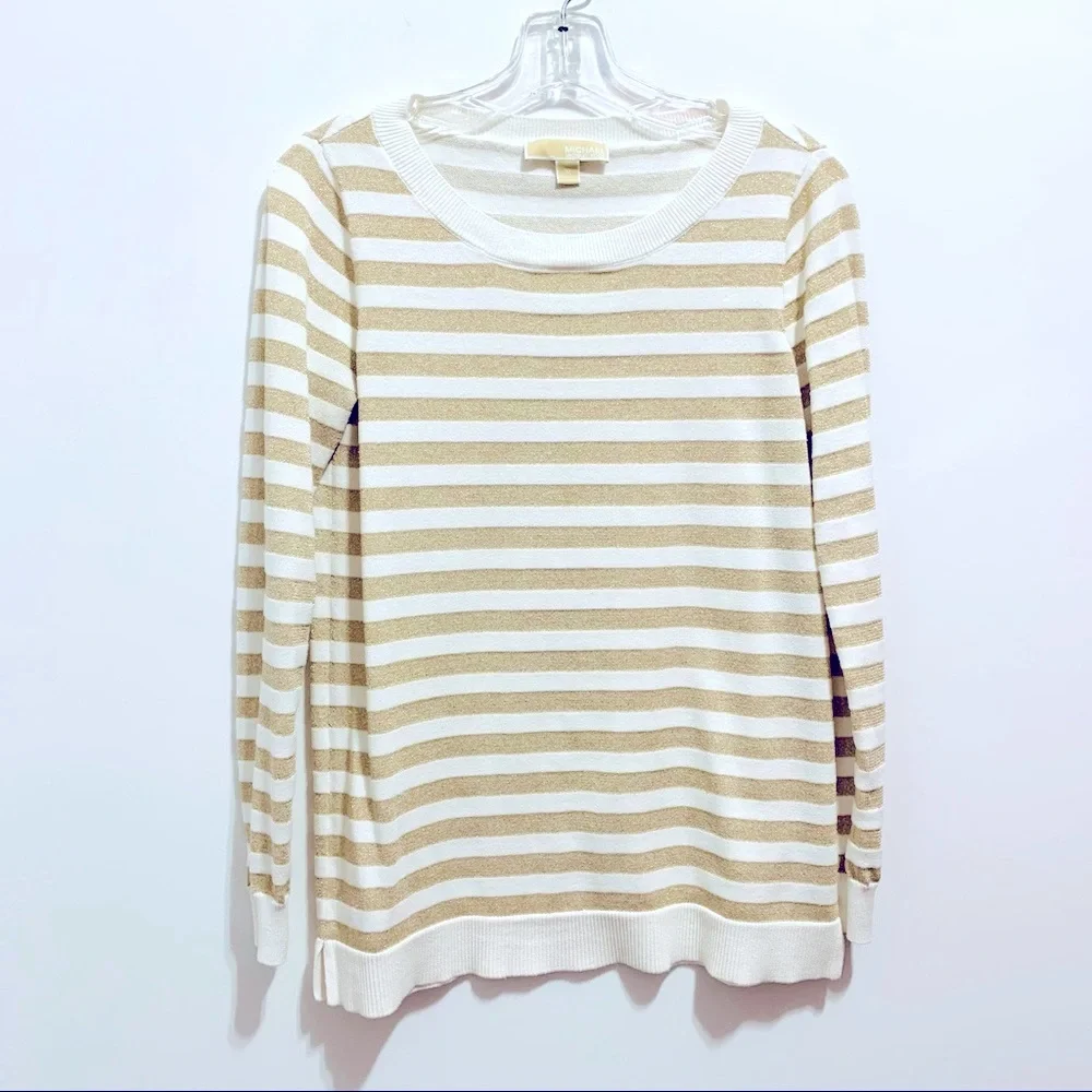MICHAEL Michael Kors Women’s Lurex White & Gold Striped Blouse